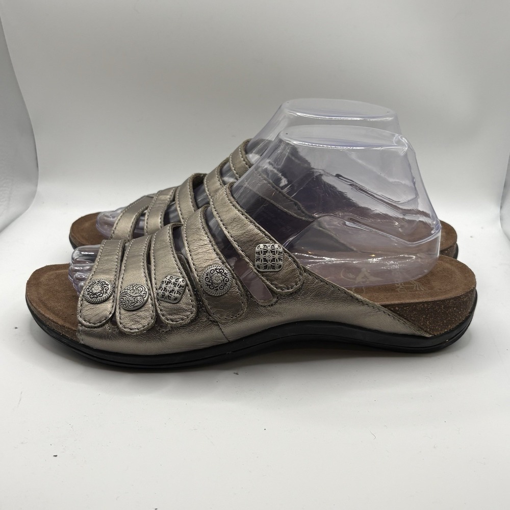 Dansko Sophie Metallic Pewter Leather Adjustable Strap Slide Sandals EU 40 US 10